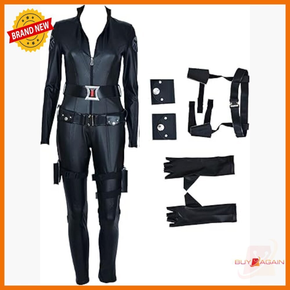 Small Faux Leather Cosplay Bodysuit with Belt and Gloves